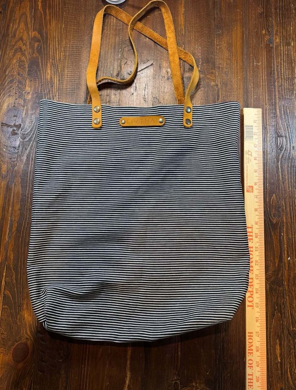 LivThai Striped Cotton Tote Bag Leather Straps Boho Shoulder Bag